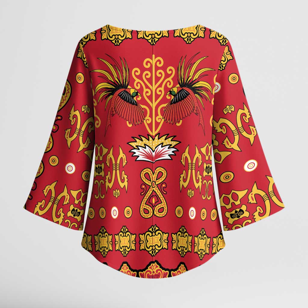 Papua Batik Motif Kimono Sleeve Blouse Papua Spirit Red Version LT05 - Polynesian Pride