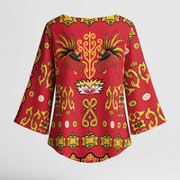 Papua Batik Motif Kimono Sleeve Blouse Papua Spirit Red Version LT05 - Polynesian Pride