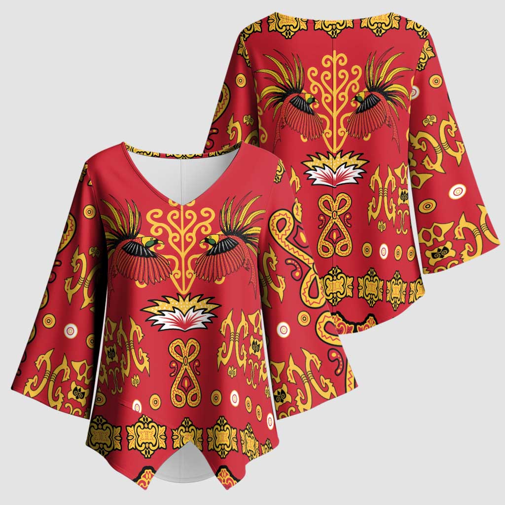 Papua Batik Motif Kimono Sleeve Blouse Papua Spirit Red Version LT05 - Polynesian Pride