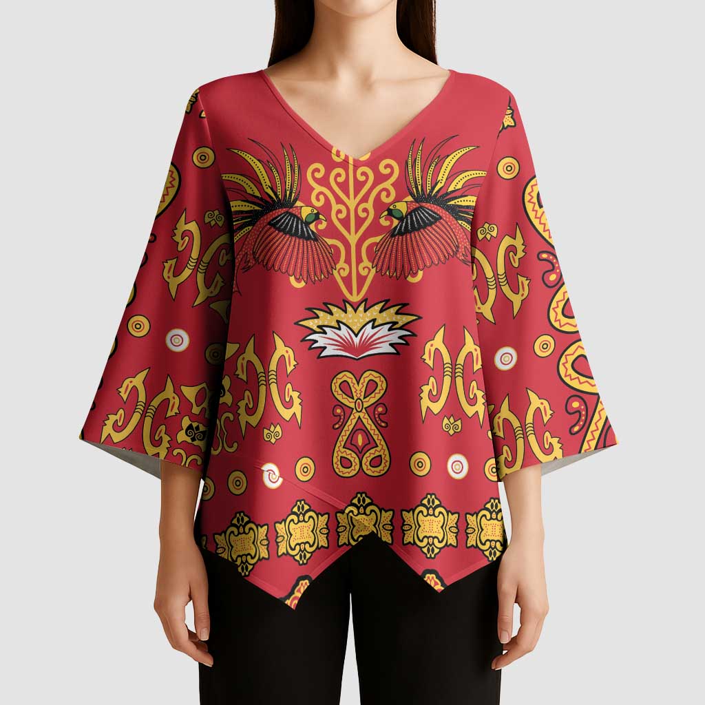 Papua Batik Motif Kimono Sleeve Blouse Papua Spirit Red Version LT05 - Polynesian Pride