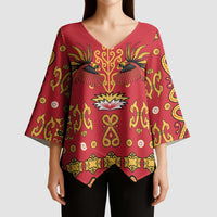 Papua Batik Motif Kimono Sleeve Blouse Papua Spirit Red Version LT05 - Polynesian Pride