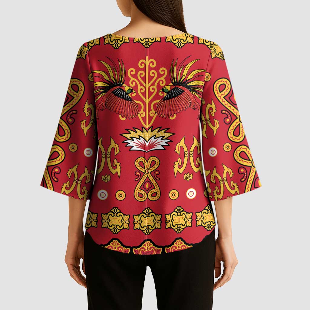 Papua Batik Motif Kimono Sleeve Blouse Papua Spirit Red Version LT05 - Polynesian Pride