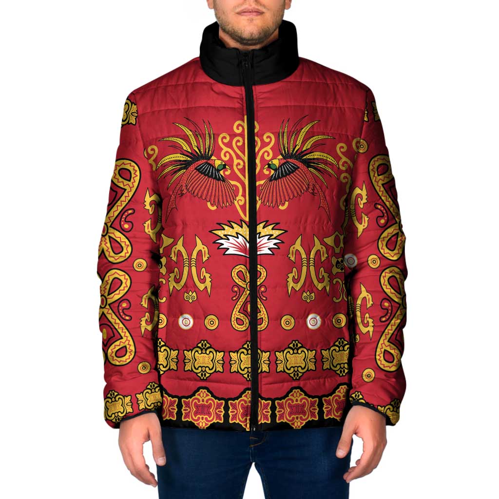Papua Batik Motif Padded Jacket Papua Spirit Red Version LT05 Men Red - Polynesian Pride