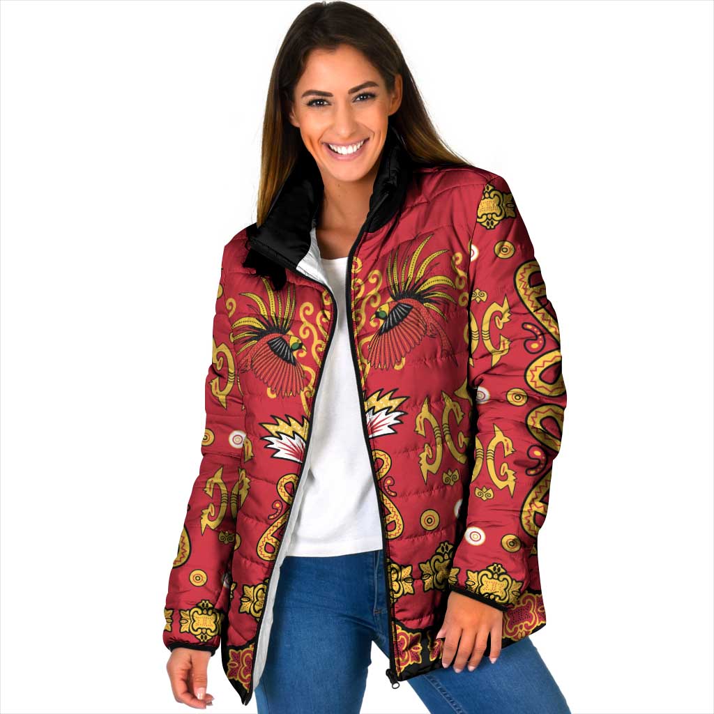 Papua Batik Motif Padded Jacket Papua Spirit Red Version LT05 Women Red - Polynesian Pride