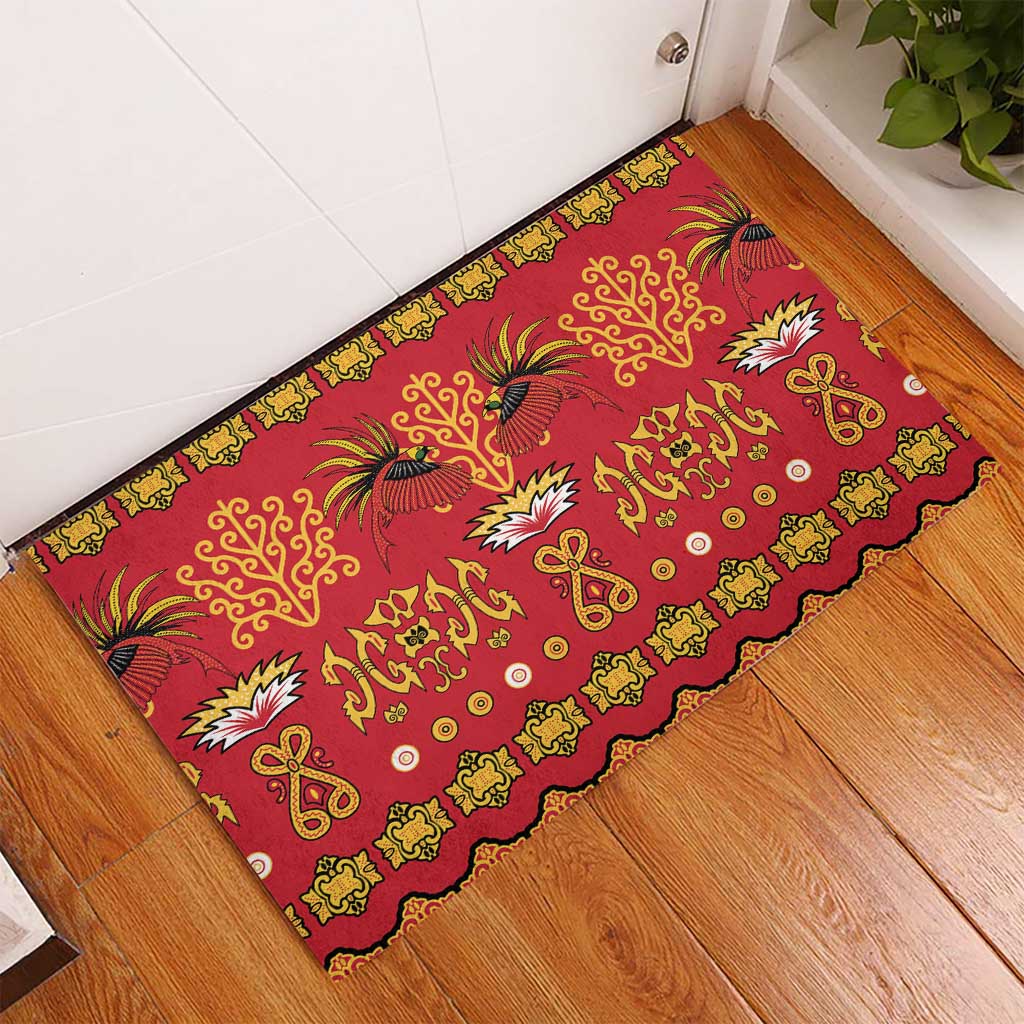 Papua Batik Motif Rubber Doormat Papua Spirit Red Version LT05 - Polynesian Pride