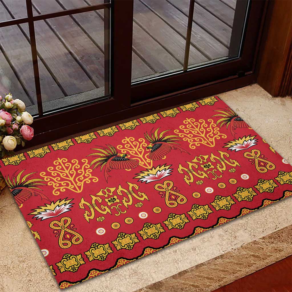 Papua Batik Motif Rubber Doormat Papua Spirit Red Version LT05 - Polynesian Pride