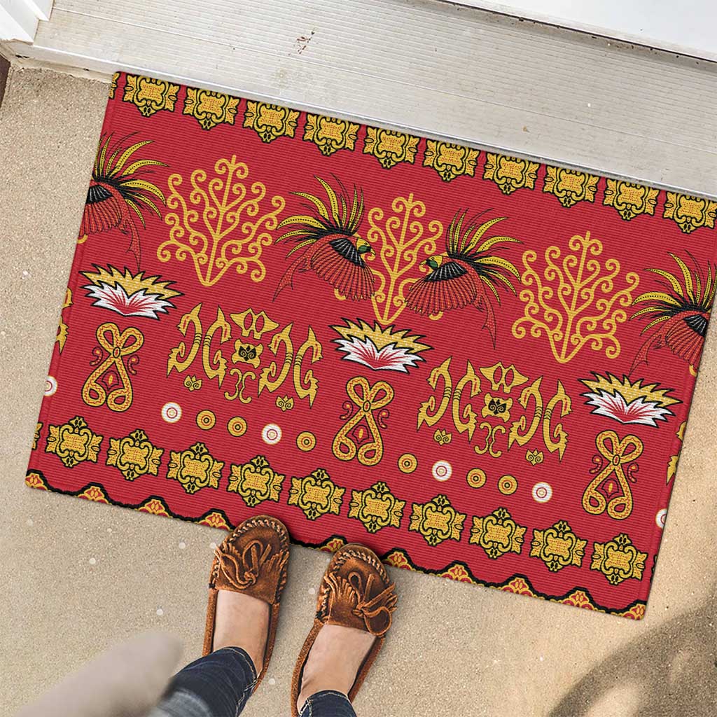Papua Batik Motif Rubber Doormat Papua Spirit Red Version LT05 - Polynesian Pride