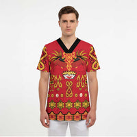Papua Batik Motif Scrub Top Papua Spirit Red Version LT05 - Polynesian Pride
