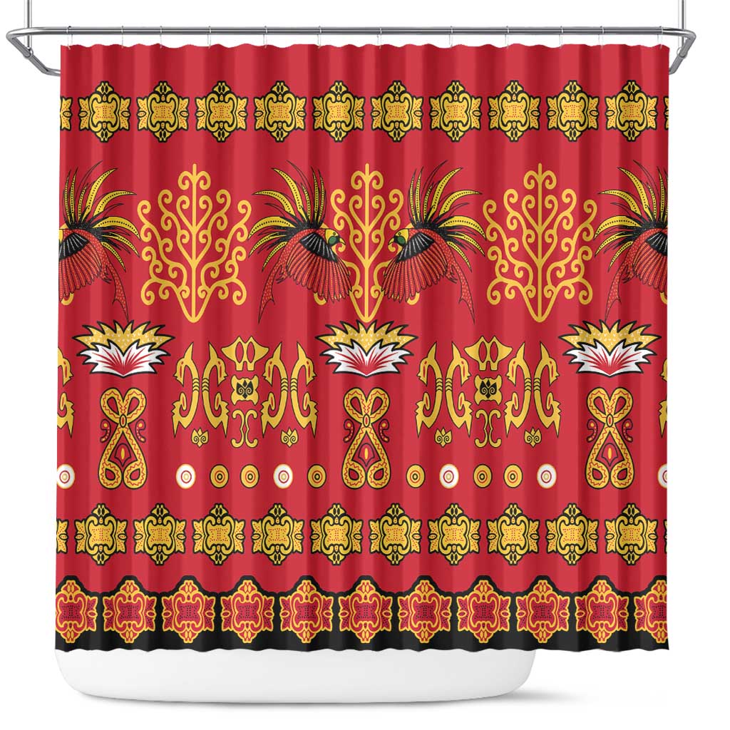 Papua Batik Motif Shower Curtain Papua Spirit Red Version LT05 Red - Polynesian Pride