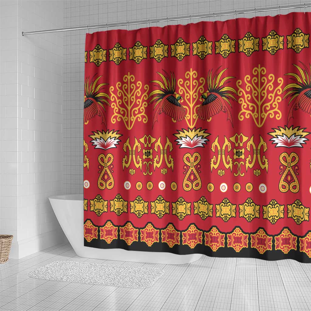 Papua Batik Motif Shower Curtain Papua Spirit Red Version LT05 - Polynesian Pride