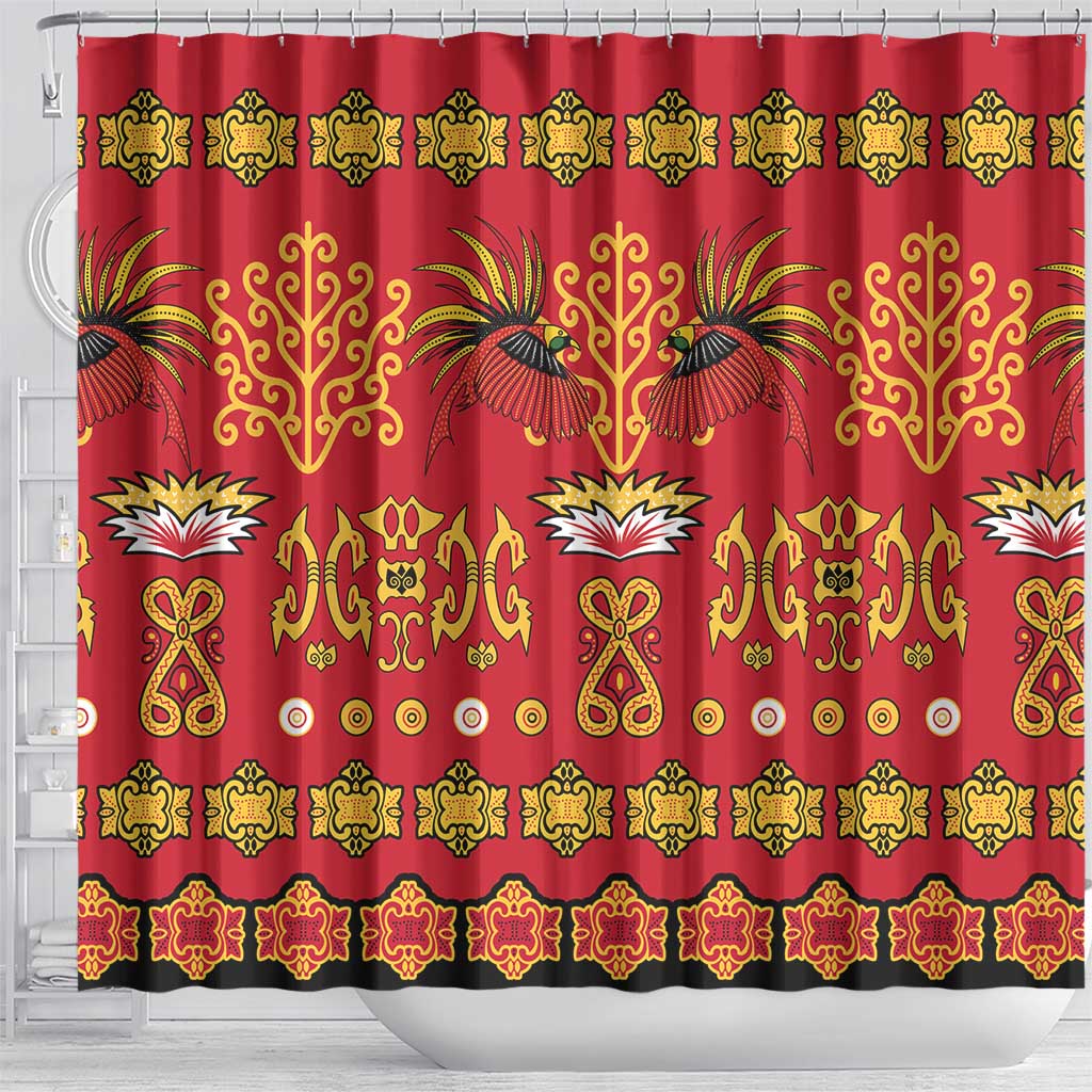 Papua Batik Motif Shower Curtain Papua Spirit Red Version LT05 - Polynesian Pride