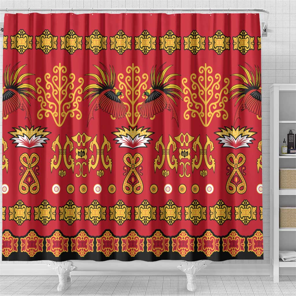 Papua Batik Motif Shower Curtain Papua Spirit Red Version LT05 - Polynesian Pride
