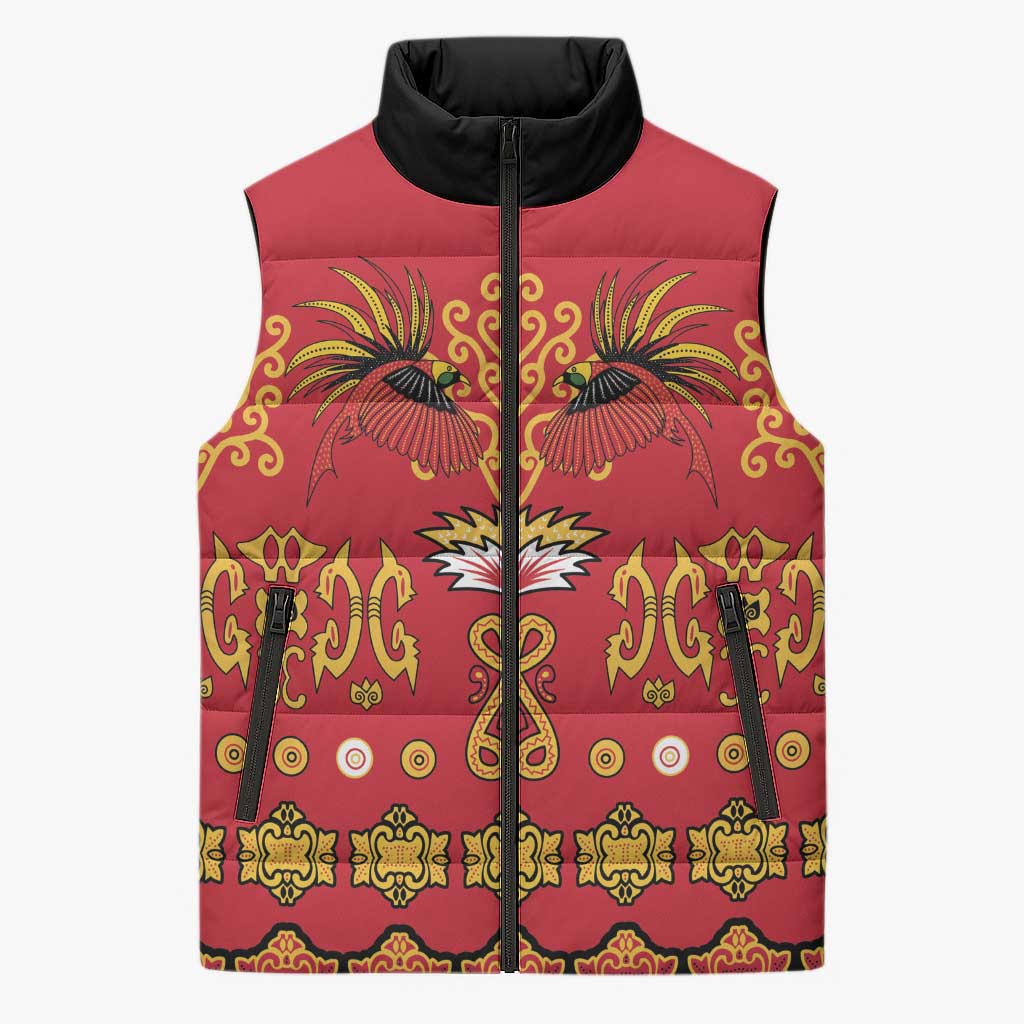 Papua Batik Motif Sleeveless Puffer Jacket Papua Spirit Red Version LT05 Unisex Red - Polynesian Pride