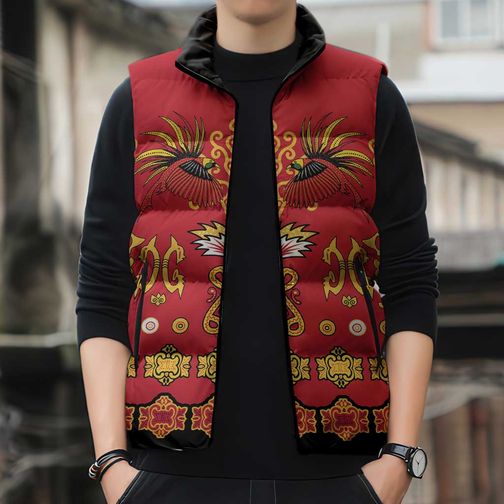 Papua Batik Motif Sleeveless Puffer Jacket Papua Spirit Red Version LT05 - Polynesian Pride