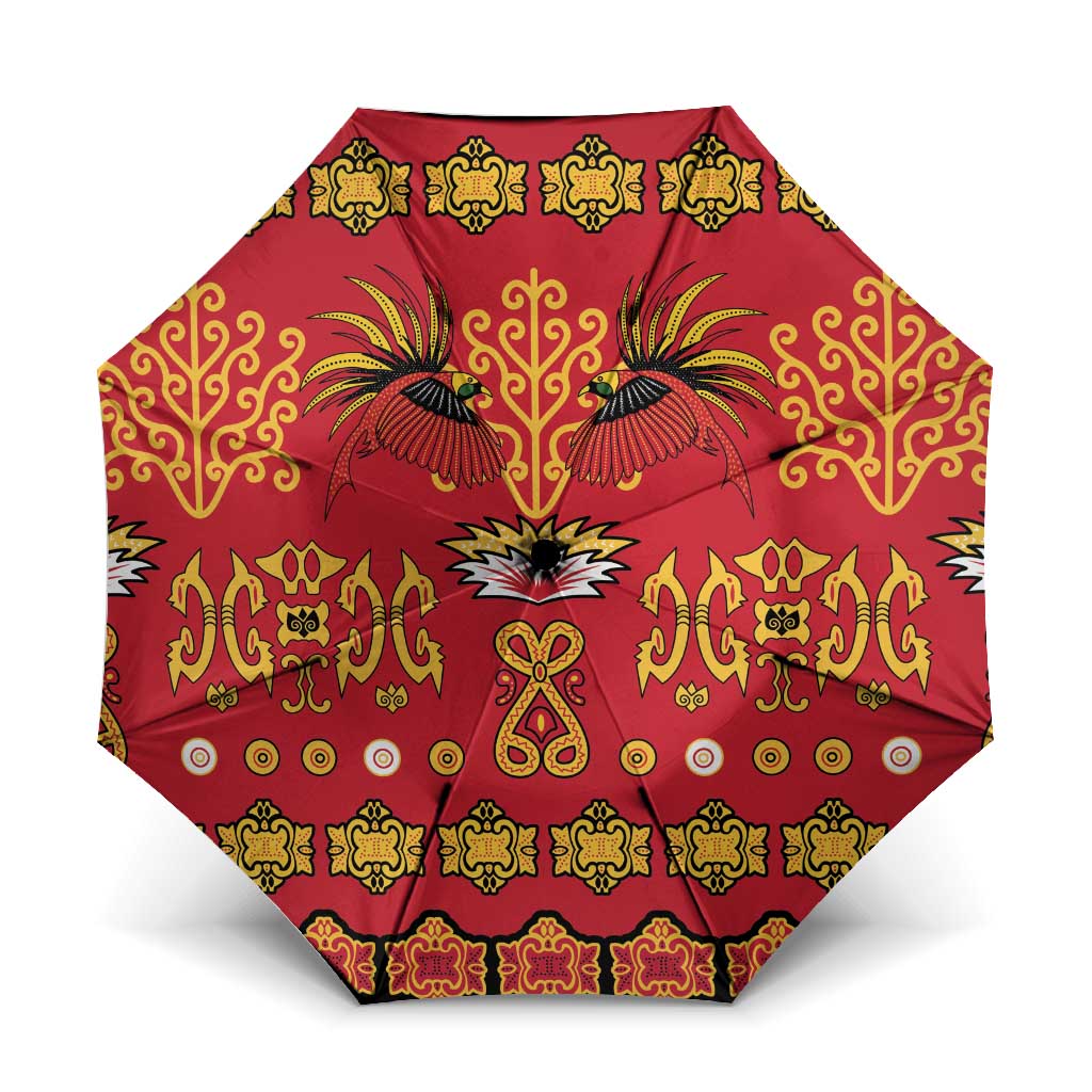 Papua Batik Motif Umbrella Papua Spirit Red Version LT05 One Size Folded 11.42 inch Opened Diameter 37.4 inch Red - Polynesian Pride