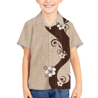 Polynesia Hibiscus Kid Hawaiian Shirt Cameo Curve Motif LT05 Kid Beige - Polynesian Pride