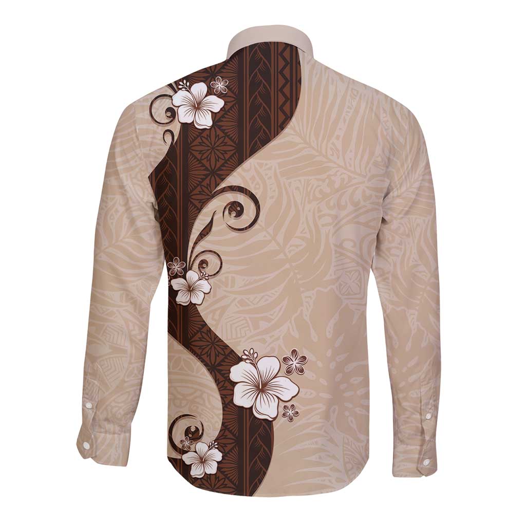 Polynesia Hibiscus Long Sleeve Button Shirt Cameo Curve Motif LT05 - Polynesian Pride