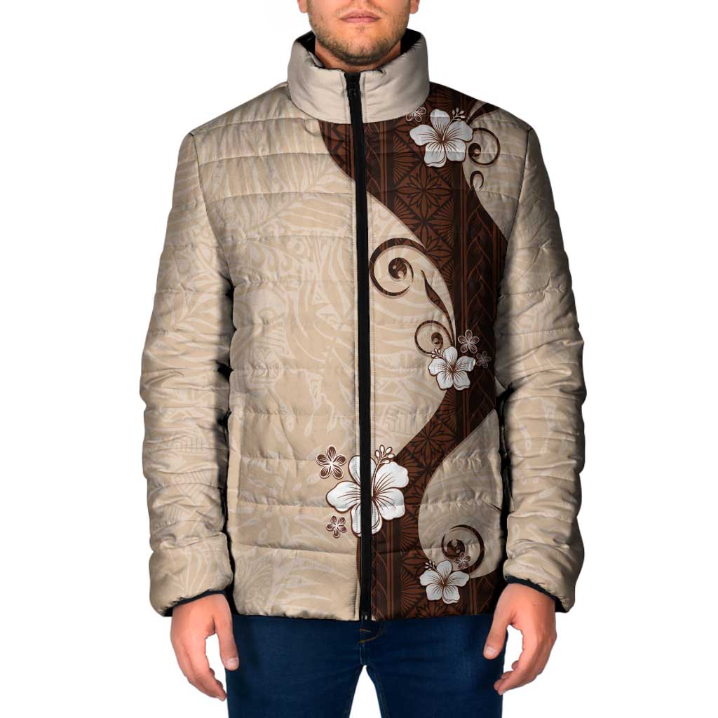 Polynesia Hibiscus Padded Jacket Cameo Curve Motif LT05 Men Beige - Polynesian Pride