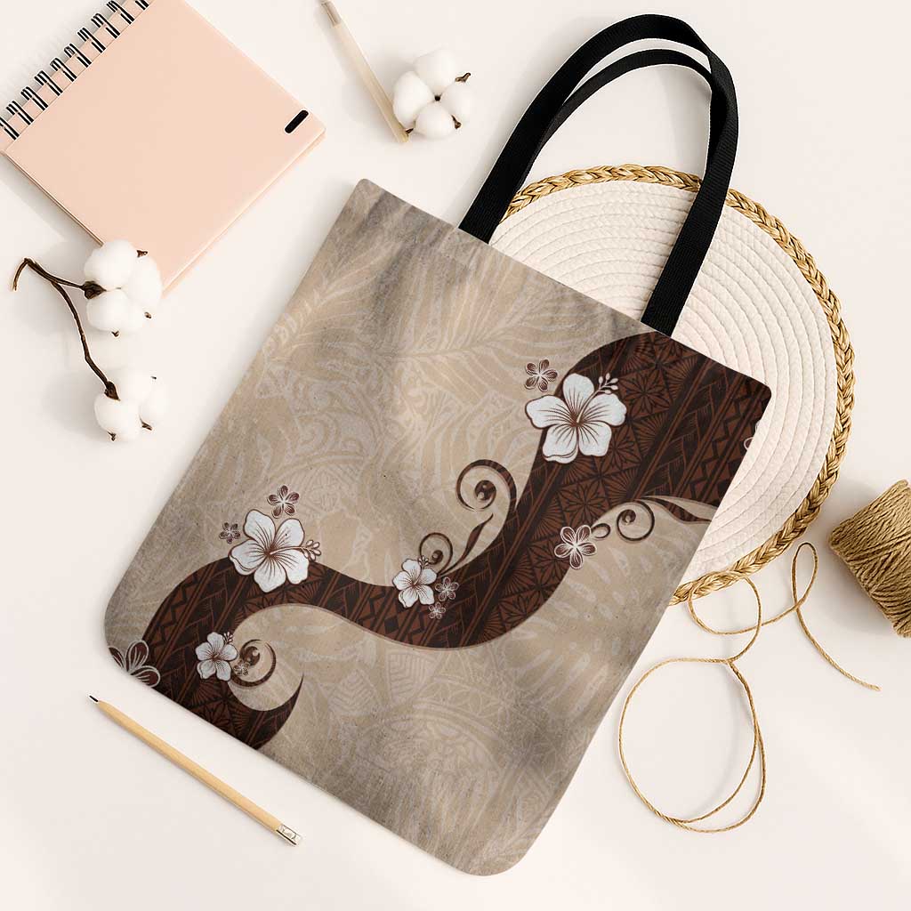 Polynesia Hibiscus Tote Bag Cameo Curve Motif LT05 Black Strap One Size Beige - Polynesian Pride