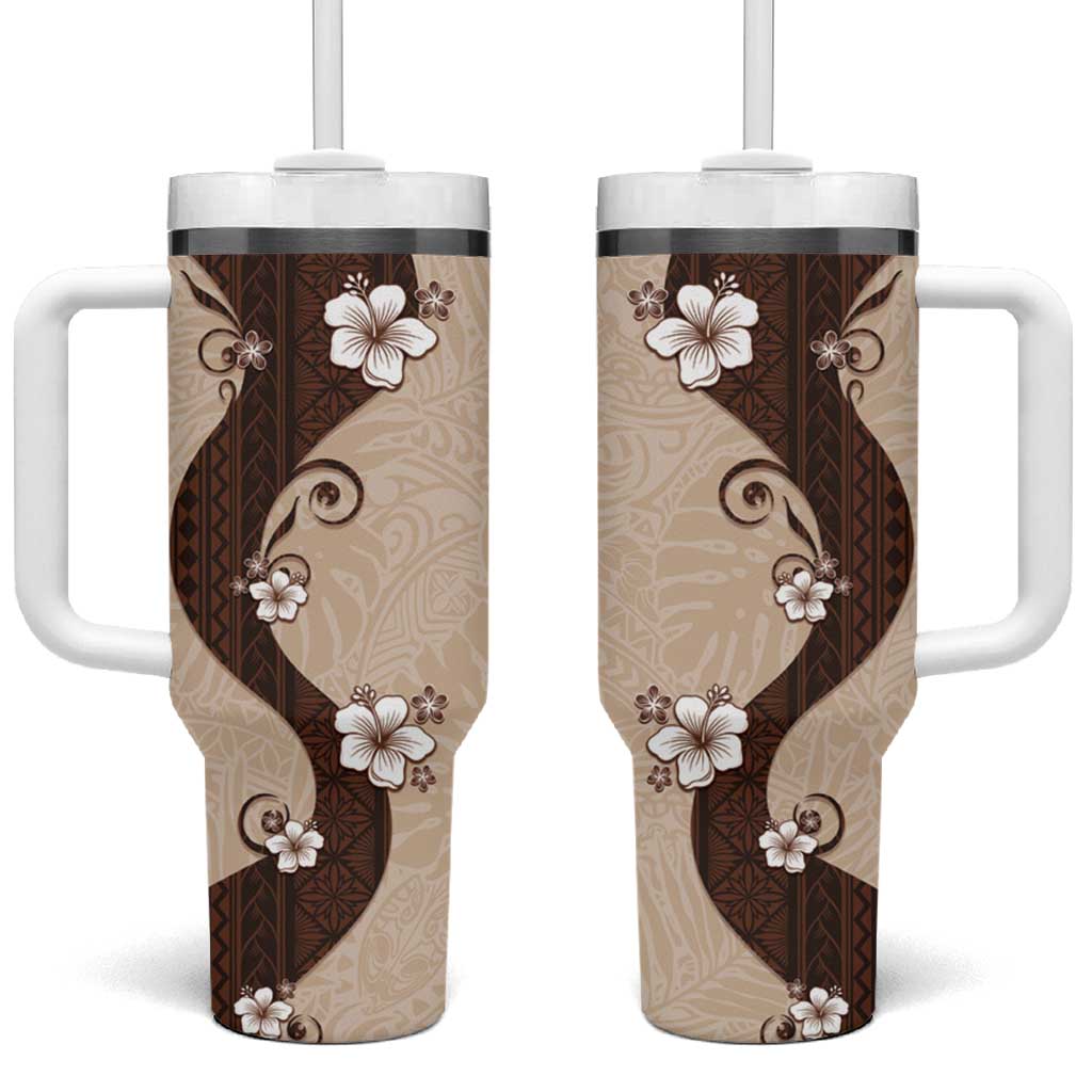 Polynesia Hibiscus Tumbler With Handle Cameo Curve Motif LT05 One Size: 40 oz Beige - Polynesian Pride