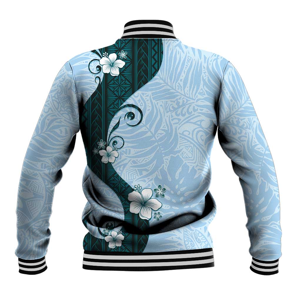 Polynesia Hibiscus Baseball Jacket Sky Blue Curve Motif LT05 - Polynesian Pride
