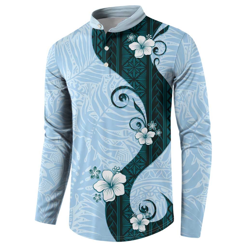 Polynesia Hibiscus Button Sweatshirt Sky Blue Curve Motif LT05 - Polynesian Pride