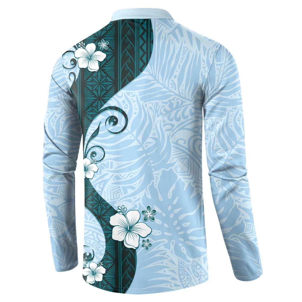 Polynesia Hibiscus Button Sweatshirt Sky Blue Curve Motif LT05 - Polynesian Pride