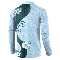 Polynesia Hibiscus Button Sweatshirt Sky Blue Curve Motif LT05 - Polynesian Pride