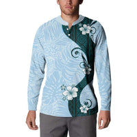 Polynesia Hibiscus Button Sweatshirt Sky Blue Curve Motif LT05 - Polynesian Pride