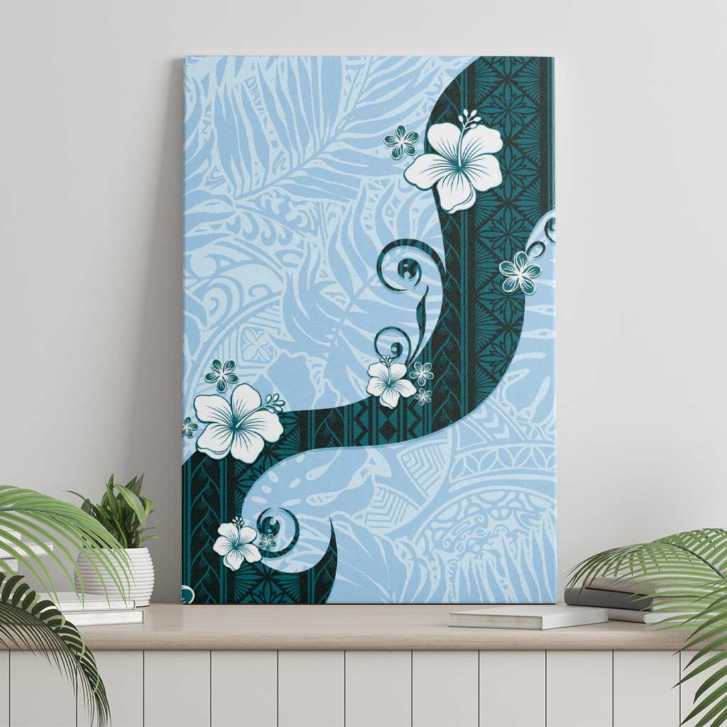 Polynesia Hibiscus Canvas Wall Art Sky Blue Curve Motif LT05 - Polynesian Pride