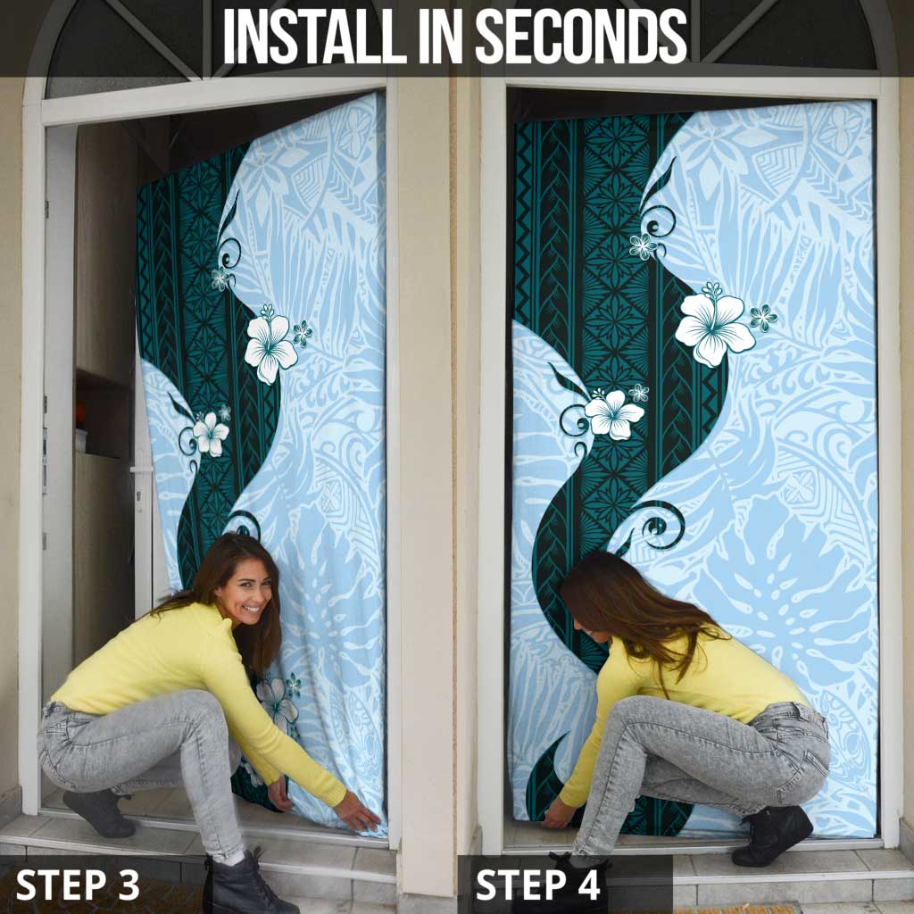 Polynesia Hibiscus Door Cover Sky Blue Curve Motif LT05 - Polynesian Pride