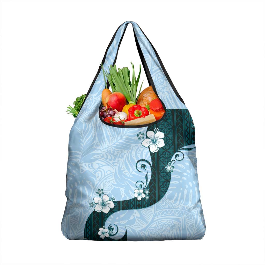 Polynesia Hibiscus Grocery Bag Sky Blue Curve Motif LT05 1-pack One Size Blue - Polynesian Pride