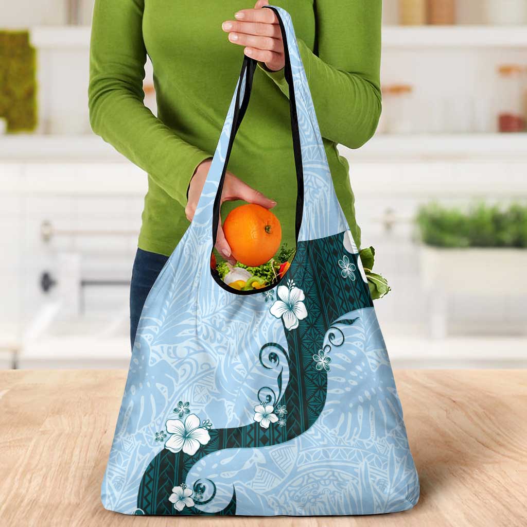 Polynesia Hibiscus Grocery Bag Sky Blue Curve Motif LT05 - Polynesian Pride