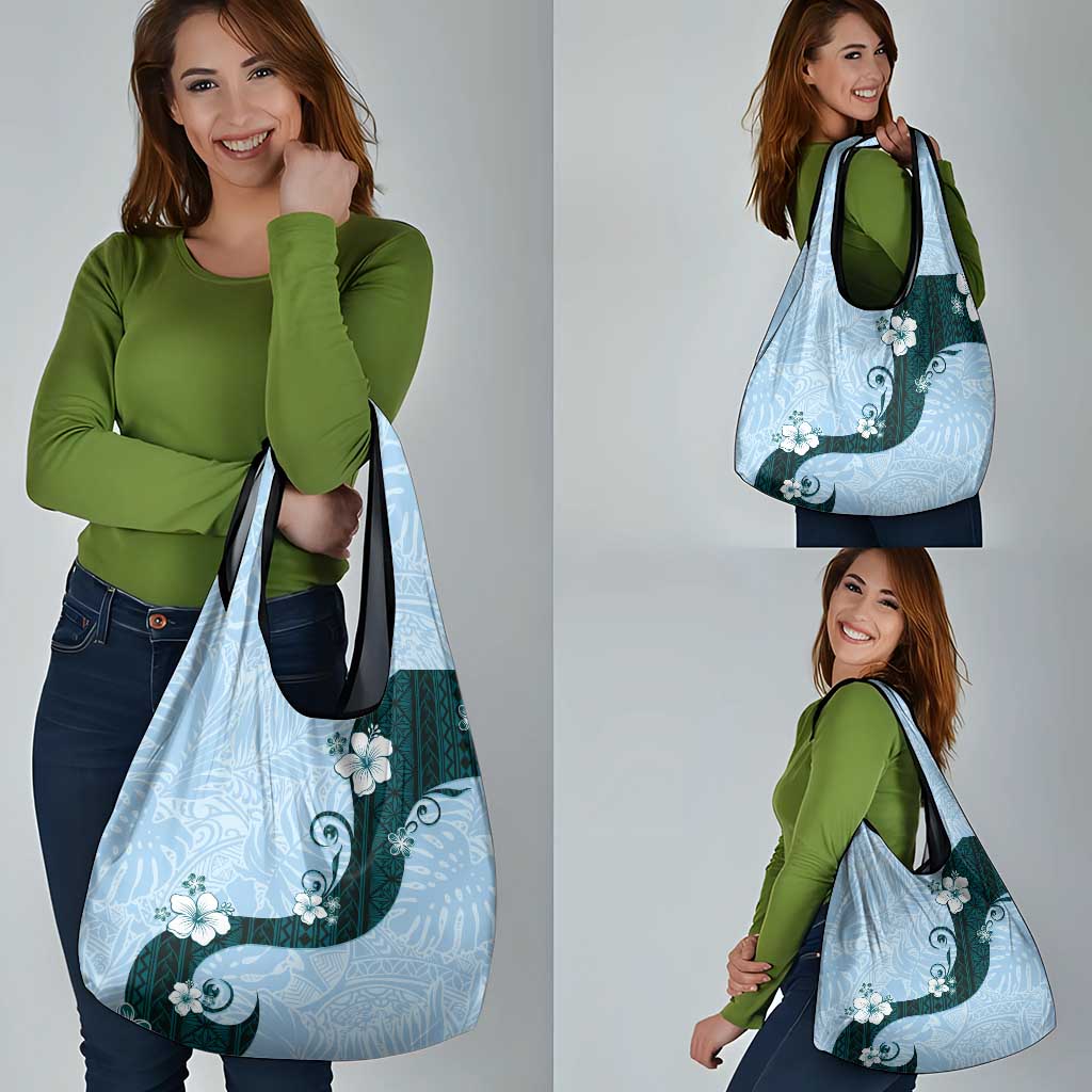 Polynesia Hibiscus Grocery Bag Sky Blue Curve Motif LT05 - Polynesian Pride