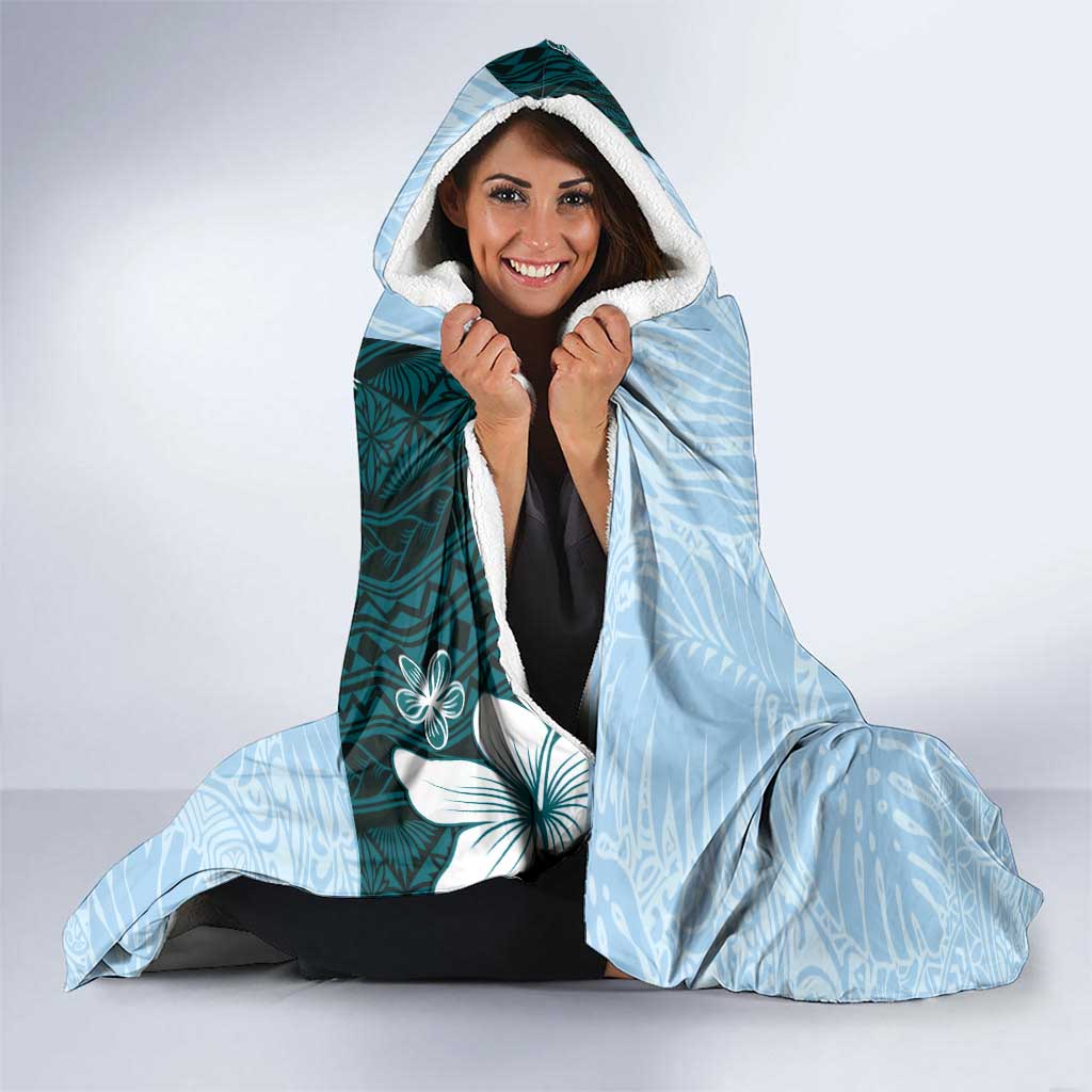 Polynesia Hibiscus Hooded Blanket Sky Blue Curve Motif LT05 - Polynesian Pride