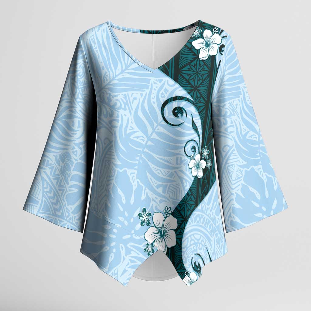 Polynesia Hibiscus Kimono Sleeve Blouse Sky Blue Curve Motif LT05 Female Blue - Polynesian Pride