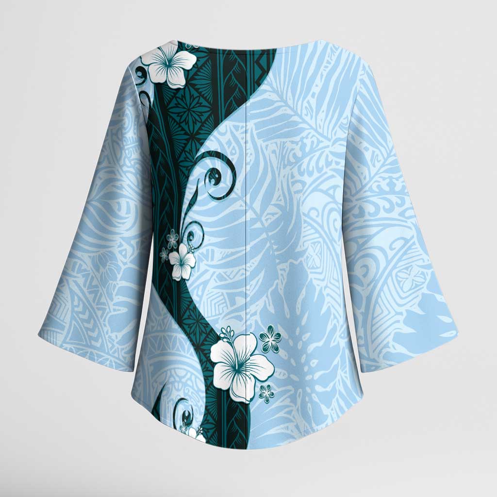 Polynesia Hibiscus Kimono Sleeve Blouse Sky Blue Curve Motif LT05 - Polynesian Pride