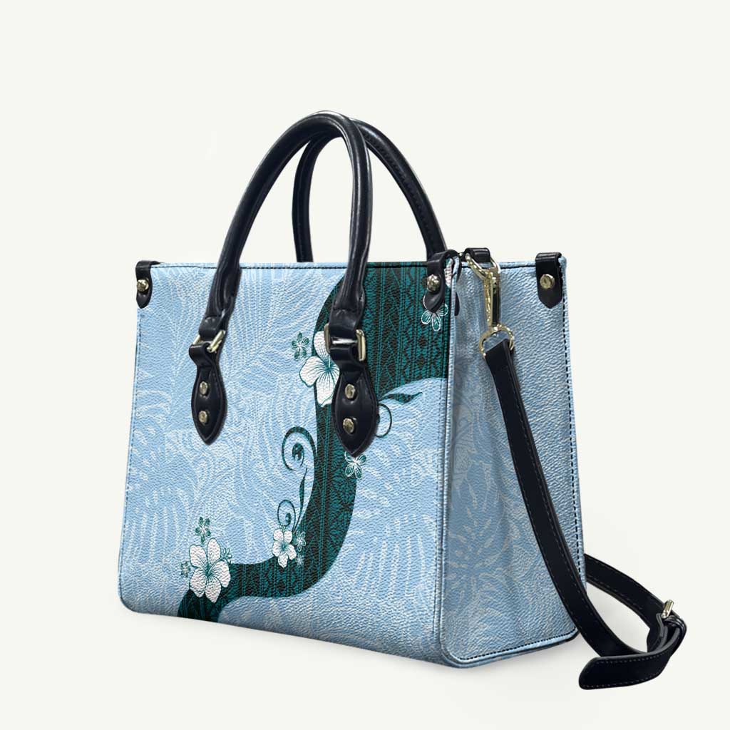 Polynesia Hibiscus Leather Bag Sky Blue Curve Motif LT05 Blue - Polynesian Pride