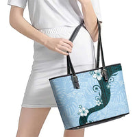 Polynesia Hibiscus Leather Tote Bag Sky Blue Curve Motif LT05 - Polynesian Pride