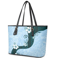 Polynesia Hibiscus Leather Tote Bag Sky Blue Curve Motif LT05 - Polynesian Pride