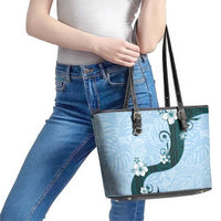 Polynesia Hibiscus Leather Tote Bag Sky Blue Curve Motif LT05 - Polynesian Pride