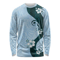 Polynesia Hibiscus Long Sleeve Shirt Sky Blue Curve Motif LT05 Unisex Blue - Polynesian Pride