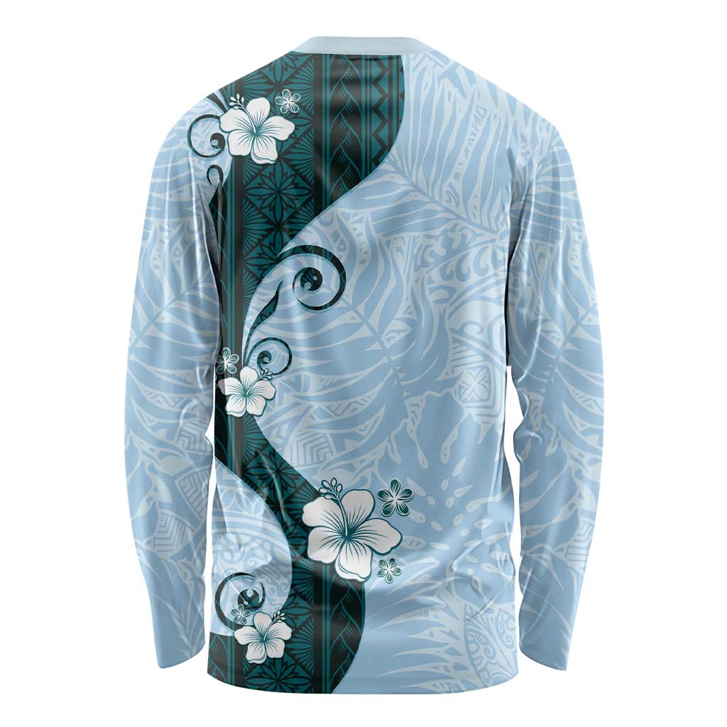Polynesia Hibiscus Long Sleeve Shirt Sky Blue Curve Motif LT05 - Polynesian Pride
