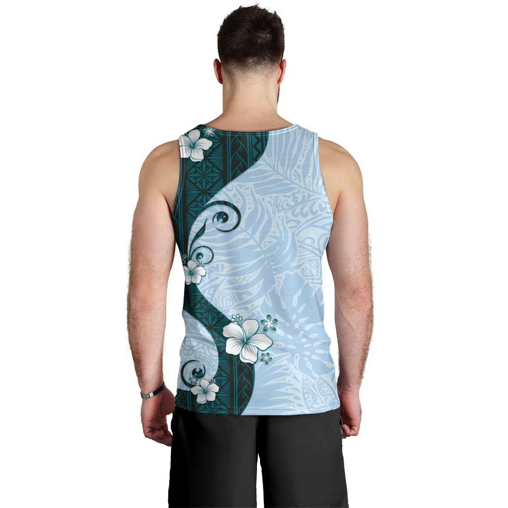 Polynesia Hibiscus Men Tank Top Sky Blue Curve Motif LT05 - Polynesian Pride