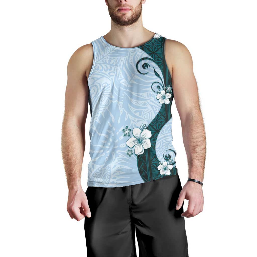 Polynesia Hibiscus Men Tank Top Sky Blue Curve Motif LT05 - Polynesian Pride
