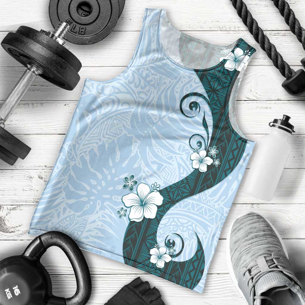 Polynesia Hibiscus Men Tank Top Sky Blue Curve Motif LT05 - Polynesian Pride