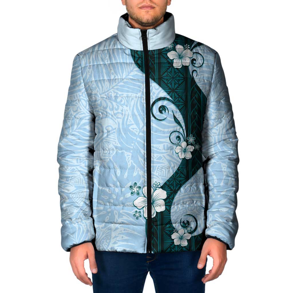 Polynesia Hibiscus Padded Jacket Sky Blue Curve Motif LT05 Men Blue - Polynesian Pride
