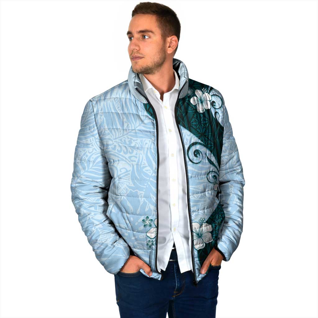 Polynesia Hibiscus Padded Jacket Sky Blue Curve Motif LT05 - Polynesian Pride