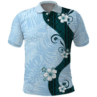 Polynesia Hibiscus Polo Shirt Sky Blue Curve Motif LT05 Blue - Polynesian Pride