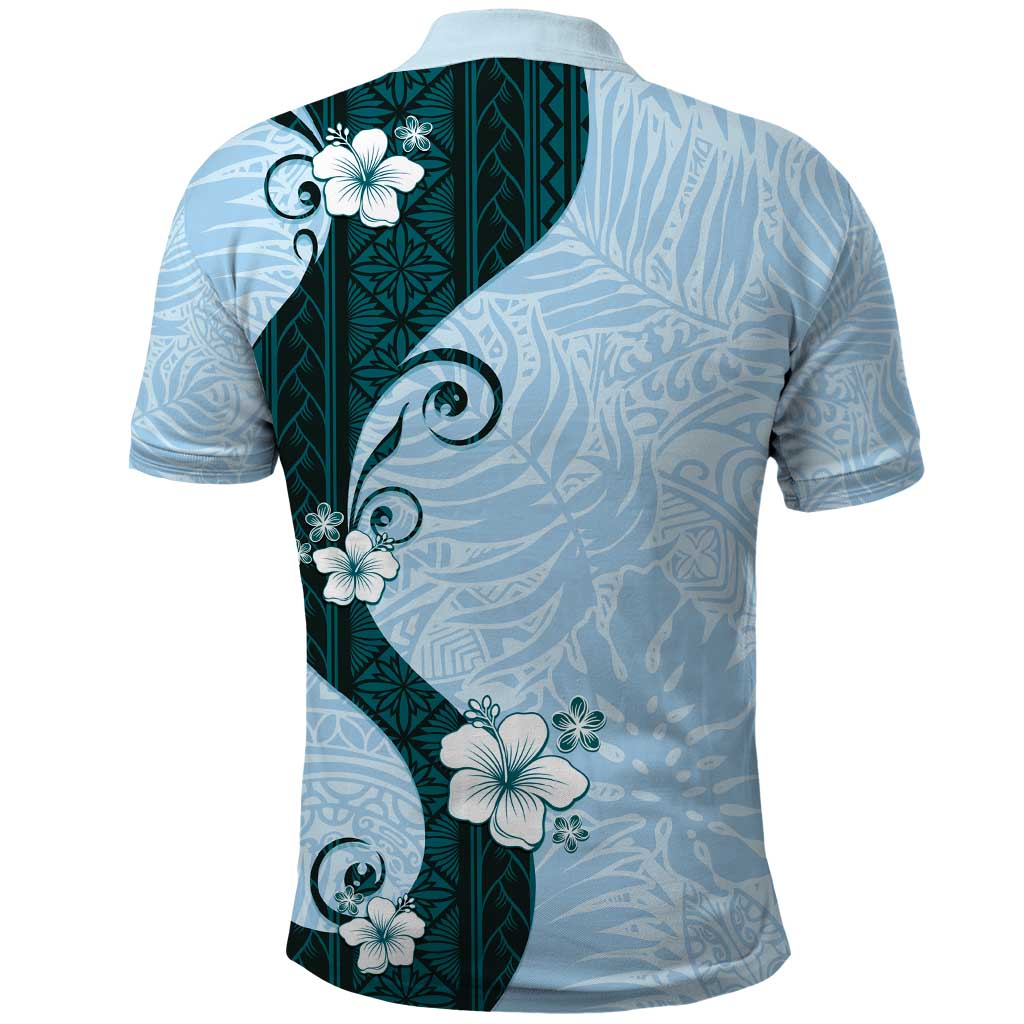 Polynesia Hibiscus Polo Shirt Sky Blue Curve Motif LT05 - Polynesian Pride